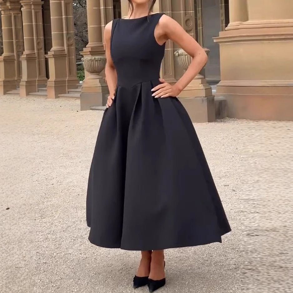 Women's Sleeveless Solid Color Hollow - out Cinched Dress - LADYLINE X