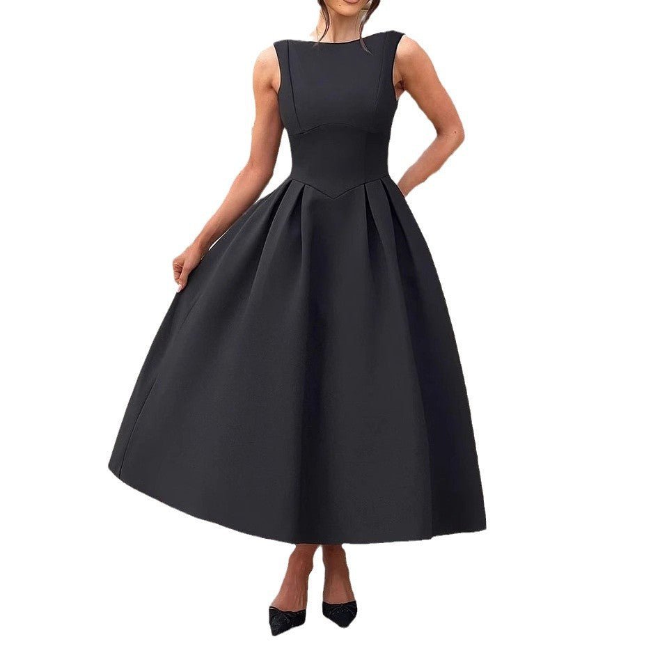 Women's Sleeveless Solid Color Hollow - out Cinched Dress - LADYLINE X