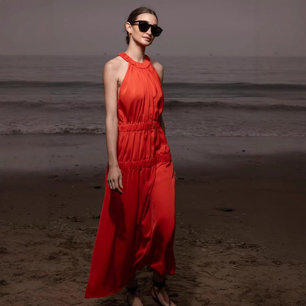 Womens Soft And Sweet Sleeveless Halterneck Casual Dress - LADYLINE X