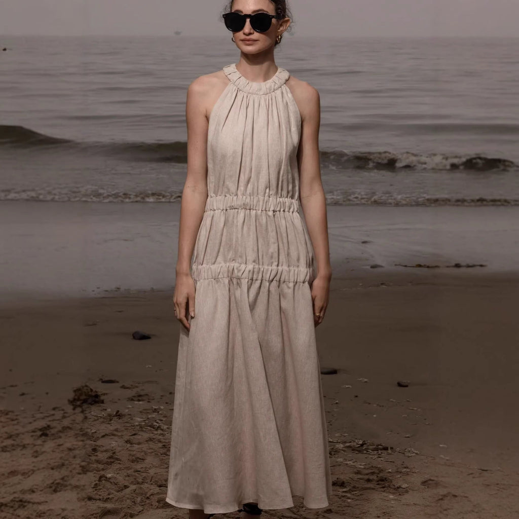 Womens Soft And Sweet Sleeveless Halterneck Casual Dress - LADYLINE X