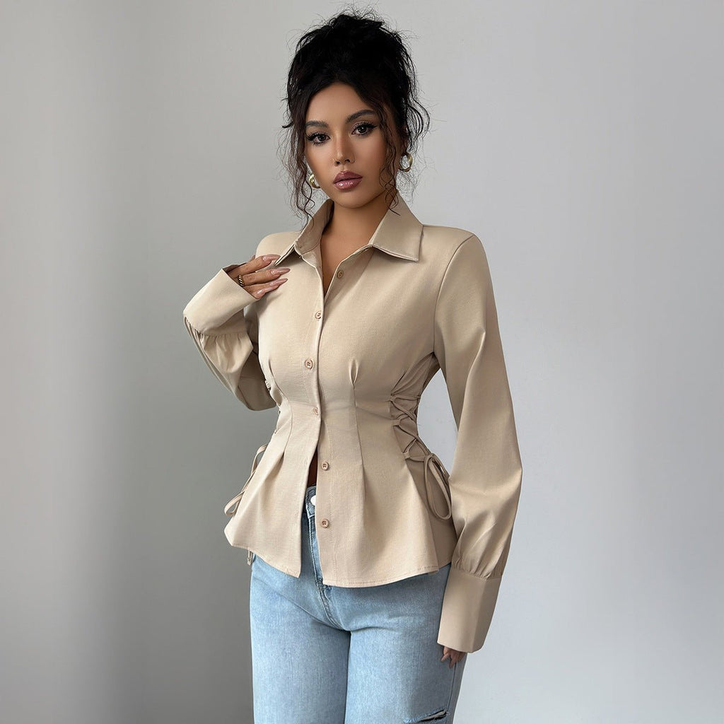 Womens Solid - Color Elegant Buttoned Waist - Cinched Shirt - LADYLINE X