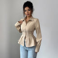 Womens Solid - Color Elegant Buttoned Waist - Cinched Shirt - LADYLINE X