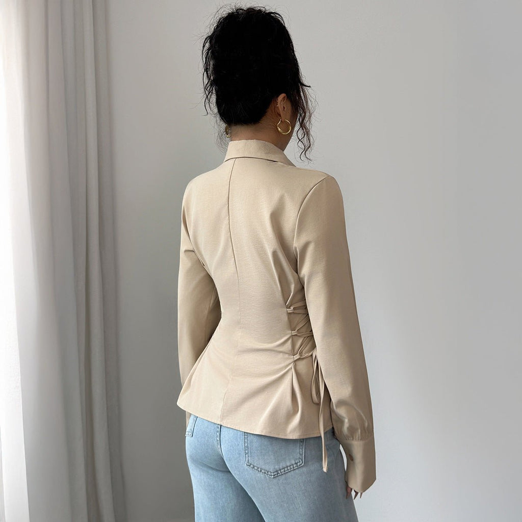 Womens Solid - Color Elegant Buttoned Waist - Cinched Shirt - LADYLINE X