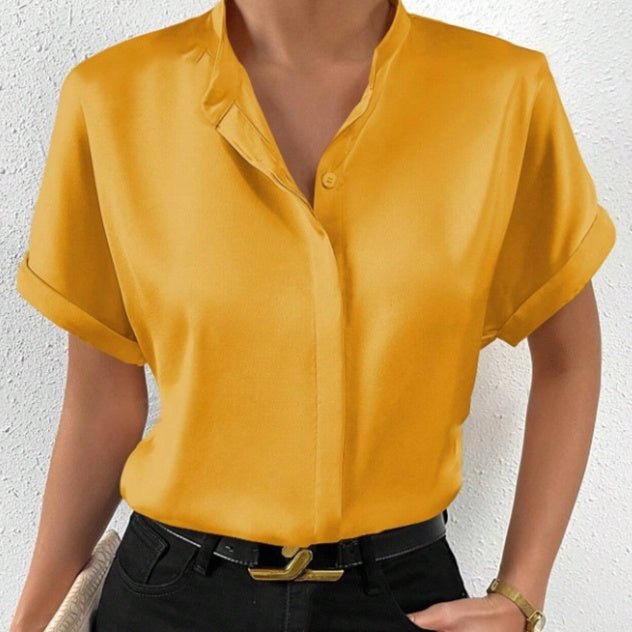 Womens Solid - color Satin Short - sleeve Top - LADYLINE X