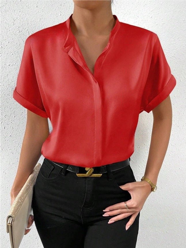 Womens Solid - color Satin Short - sleeve Top - LADYLINE X