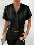 Womens Solid - color Satin Short - sleeve Top - LADYLINE X