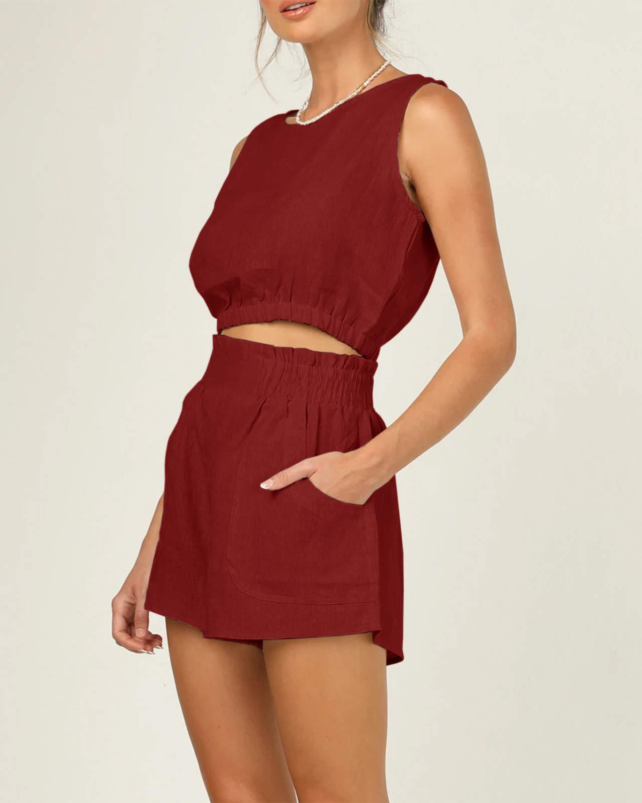 Women's Solid Color Sleeveless Short Top Shorts Suit - LADYLINE X