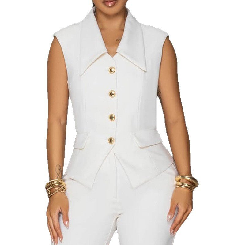 Womens Solid - Color Sleeveless V - Neck Blazer Shirt Top - LADYLINE X