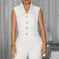 Womens Solid - Color Sleeveless V - Neck Blazer Shirt Top - LADYLINE X