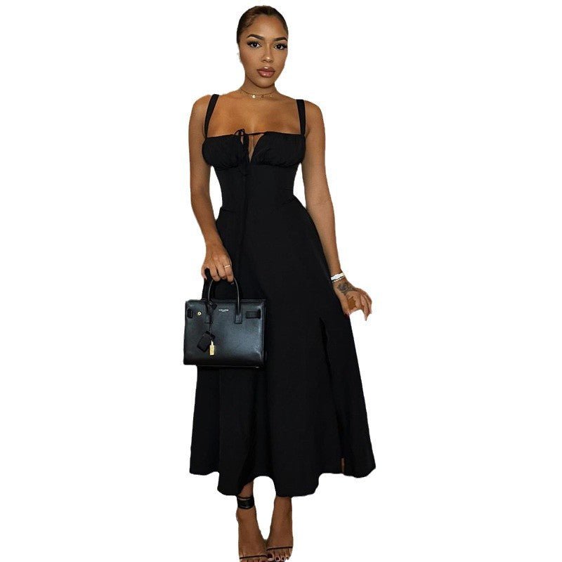 Womens Solid - Colored Bustier Slit Lace - Up Casual Dress - LADYLINE X