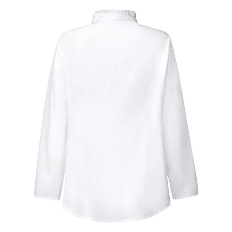 Women's Solid - Colored Ruffle - Trimmed Button - Front Shirt - LADYLINE X