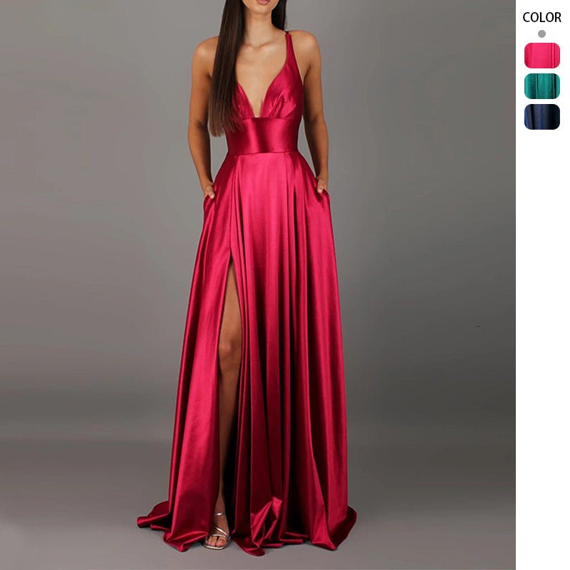 Women's Strap Solid Color V - Neck Dress - LADYLINE X