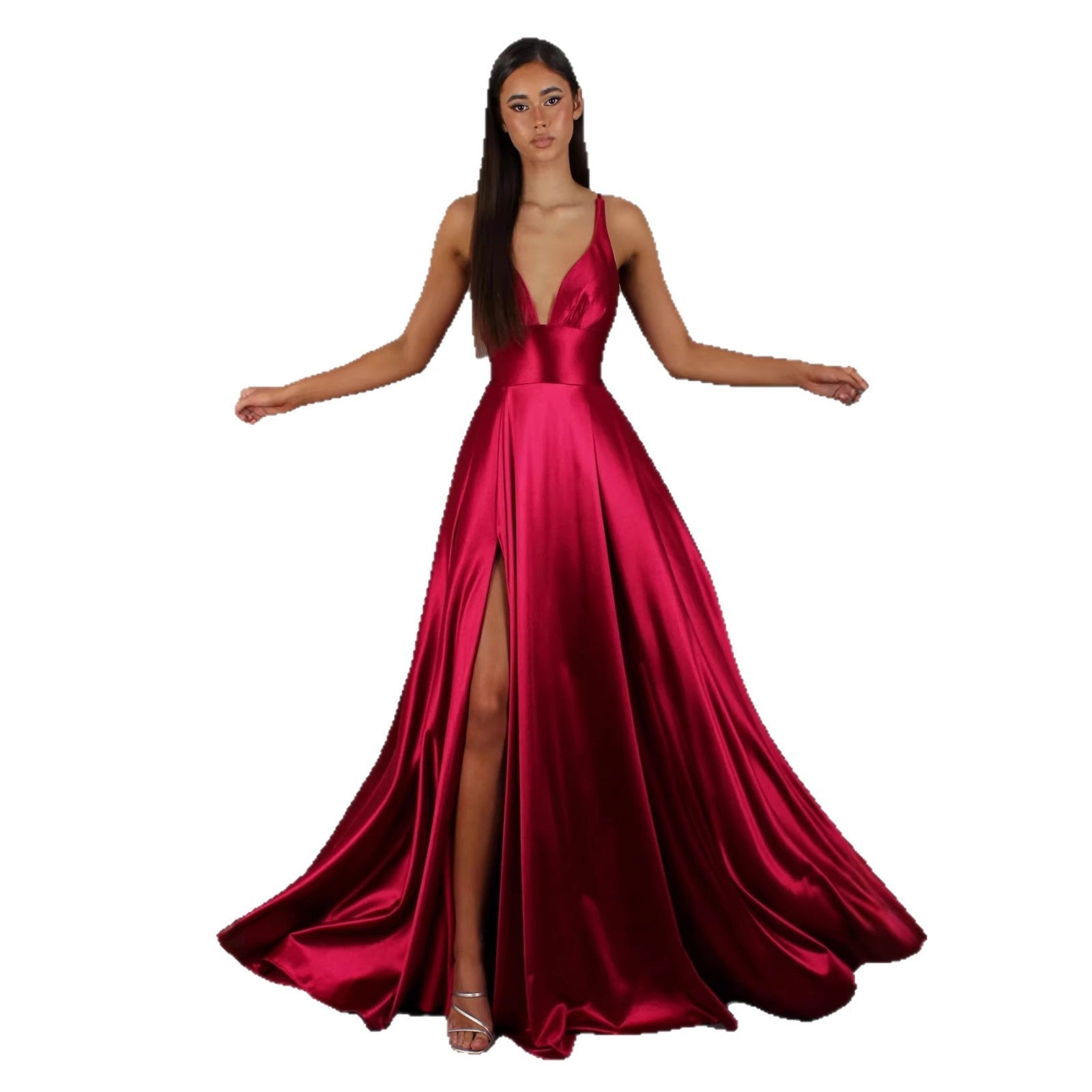 Women's Strap Solid Color V - Neck Dress - LADYLINE X