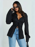 Womens Stylish Elegant Lapel Blouse With Pleated Details And Long Sleeves - LADYLINE X