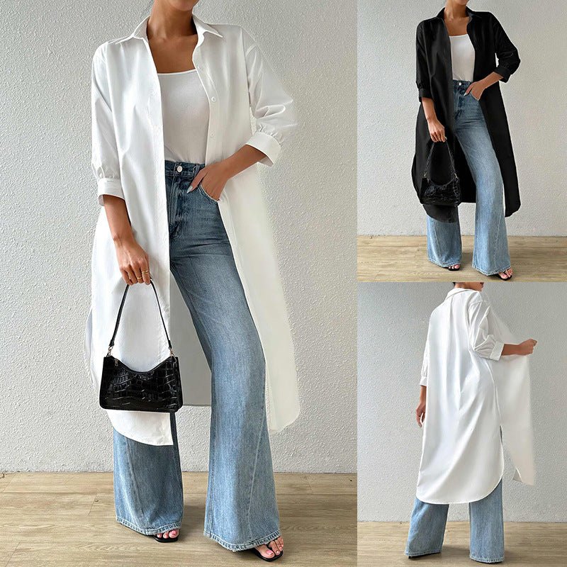 Womens Versatile Long Solid - color Cardigan With Three - quarter Sleeves - LADYLINE X