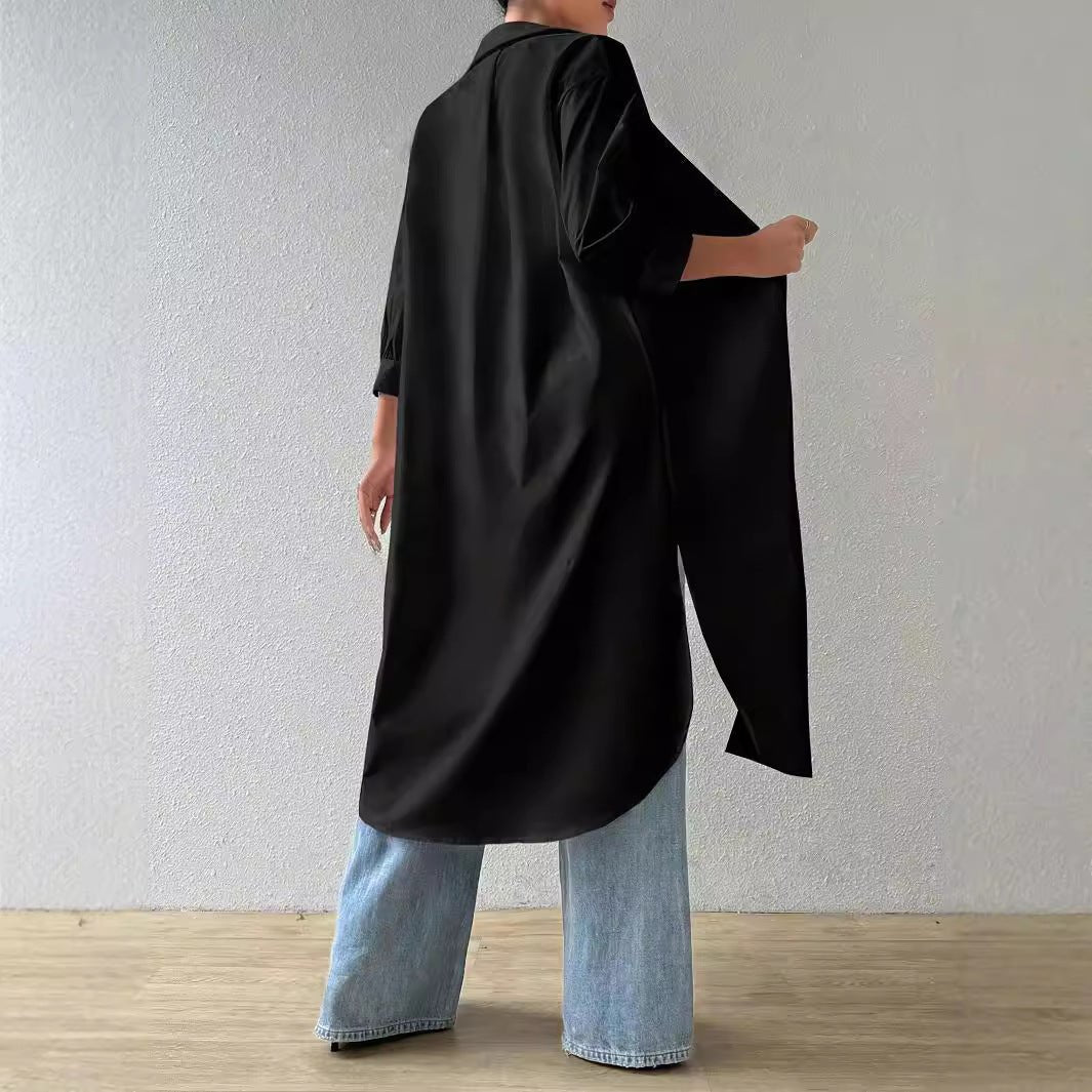 Womens Versatile Long Solid - color Cardigan With Three - quarter Sleeves - LADYLINE X