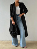 Womens Versatile Long Solid - color Cardigan With Three - quarter Sleeves - LADYLINE X