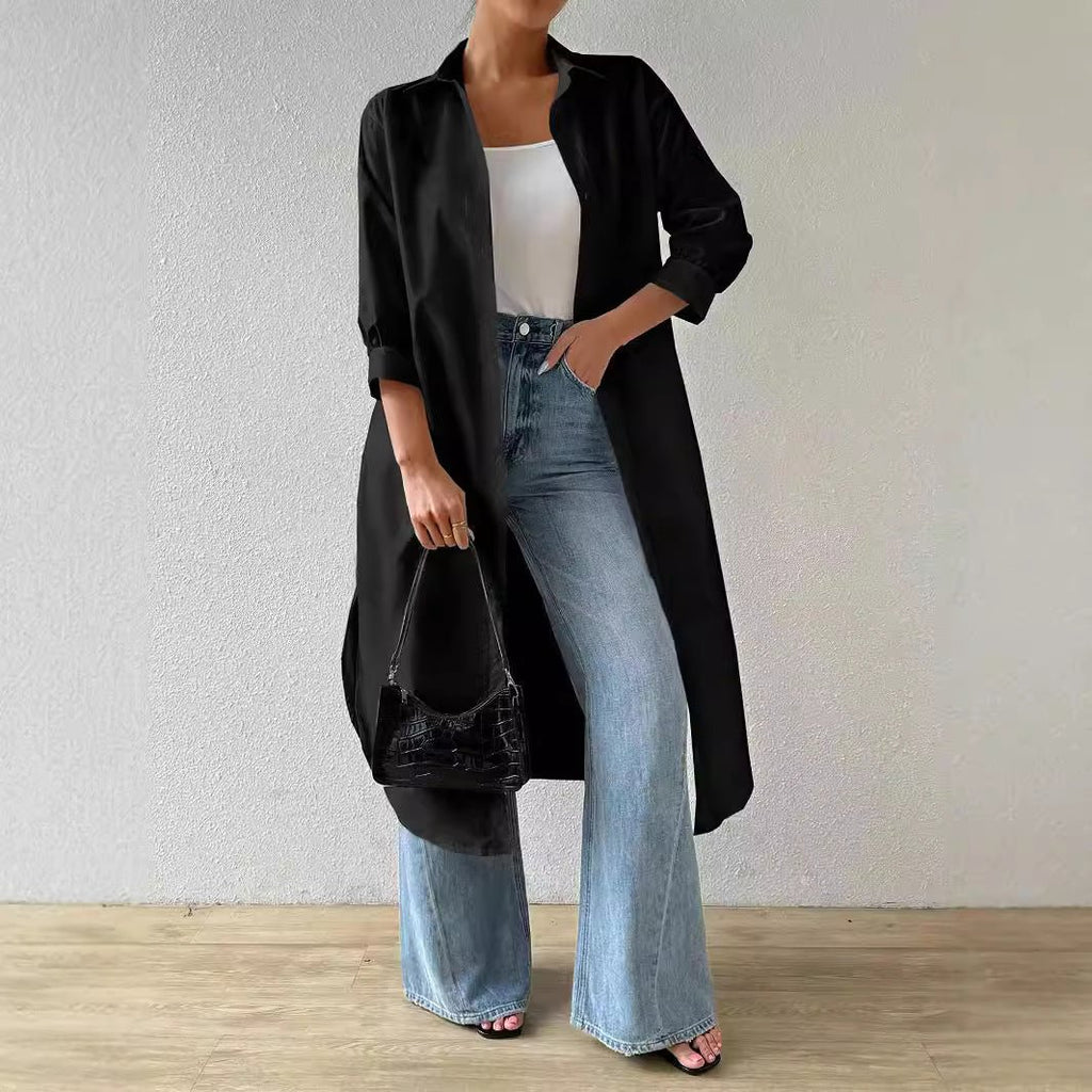 Womens Versatile Long Solid - color Cardigan With Three - quarter Sleeves - LADYLINE X